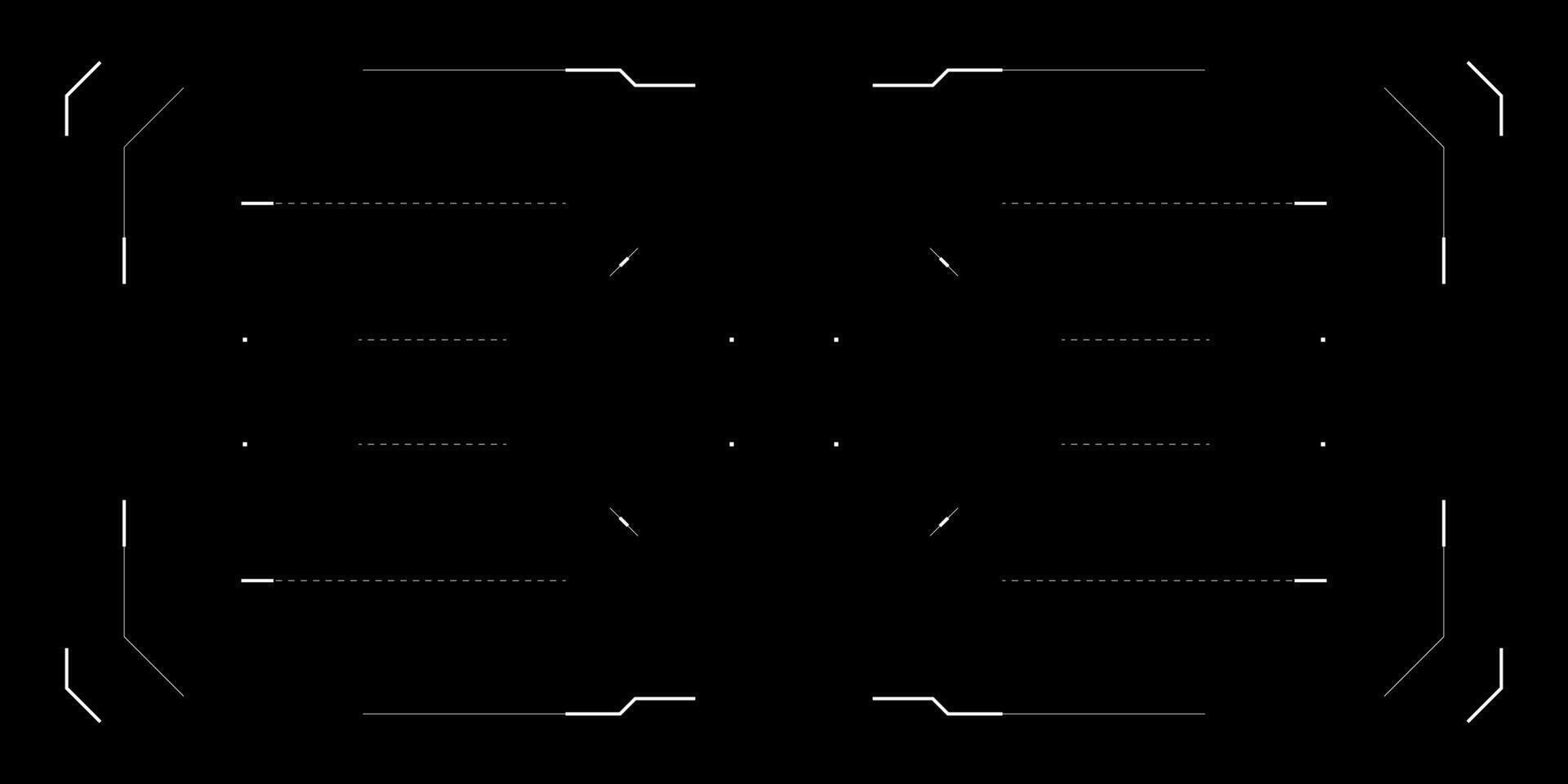Futuristic HUD interface with glitchy tech UI for drone or sci fi game. Circular radar, target reticle, FPV layout and digital data overlay. Cyberpunk display with tactical and military elements. vector