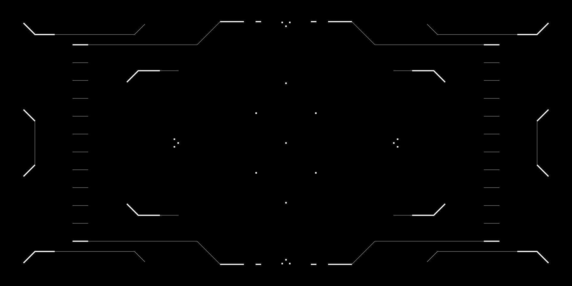 Futuristic HUD interface with cyberpunk elements. Tech overlay features glitchy reticle, radar, data frames and FPV view. Digital GUI for drone, game or sci fi screen. Clean circular design. vector