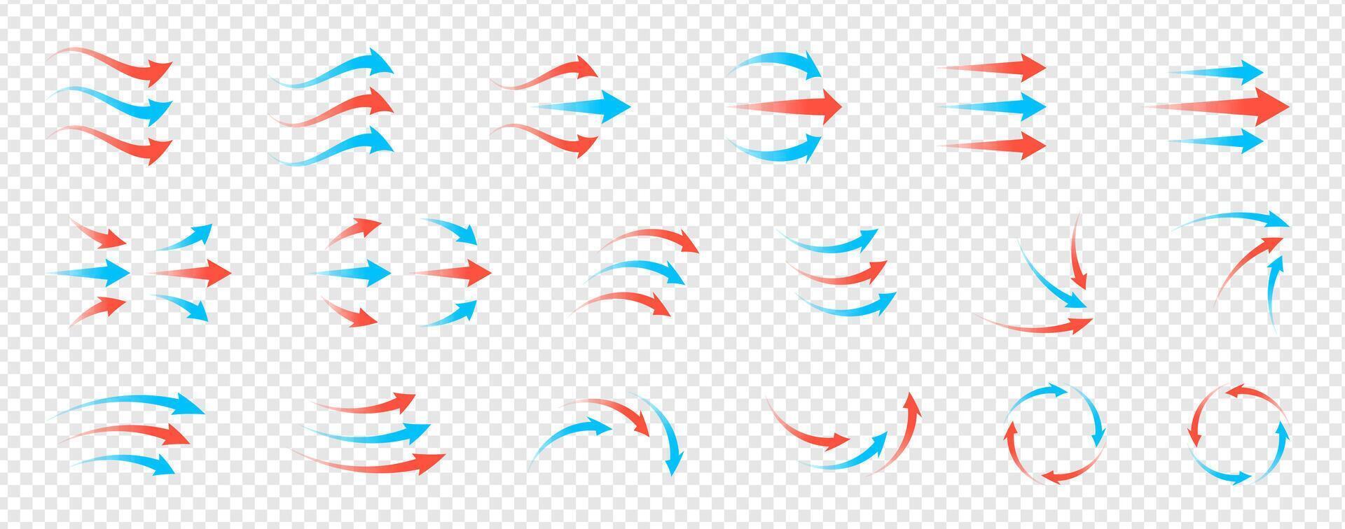 Airflow and ventilation set with hot and cold wind, arrows, fans, filters and stream lines. Clean graphics for HVAC, purifier, conditioner or room climate control illustrations. vector