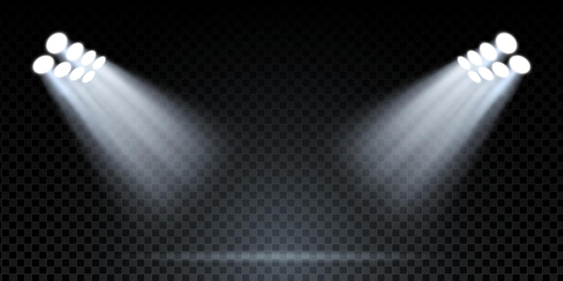 Stage spotlight beam with blue and white glow. disco or concert scene with glitter, illumination and dark club background. Abstract night show with LED rays and fantasy sparkle effect. vector