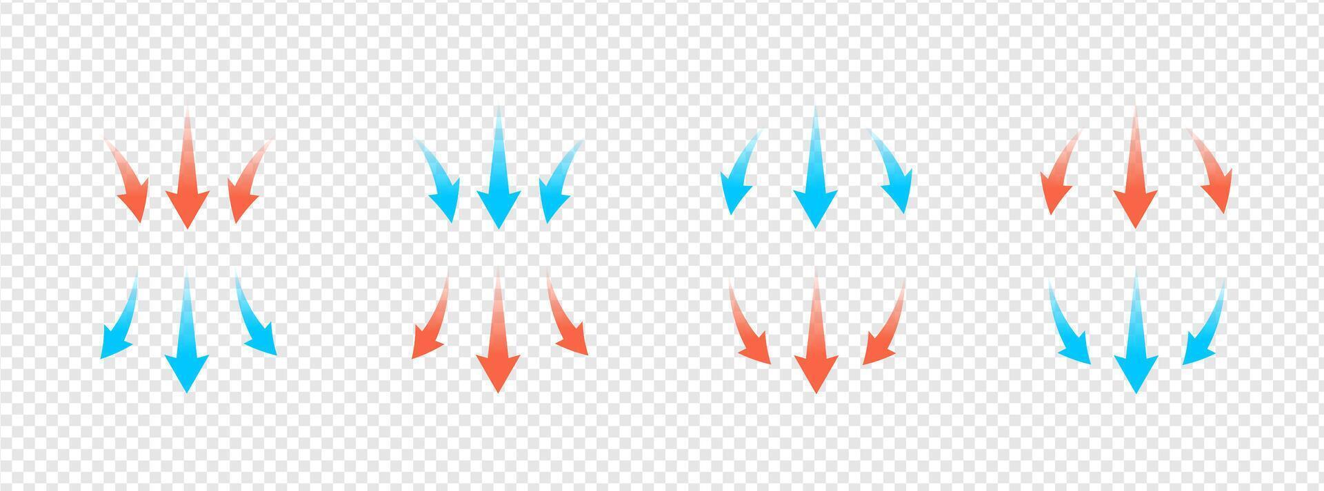 Abstract illustration of airflow and temperature concept. Features curved arrows, hot and cold waves, AC, heater, and HVAC elements clean, futuristic energy designs. vector