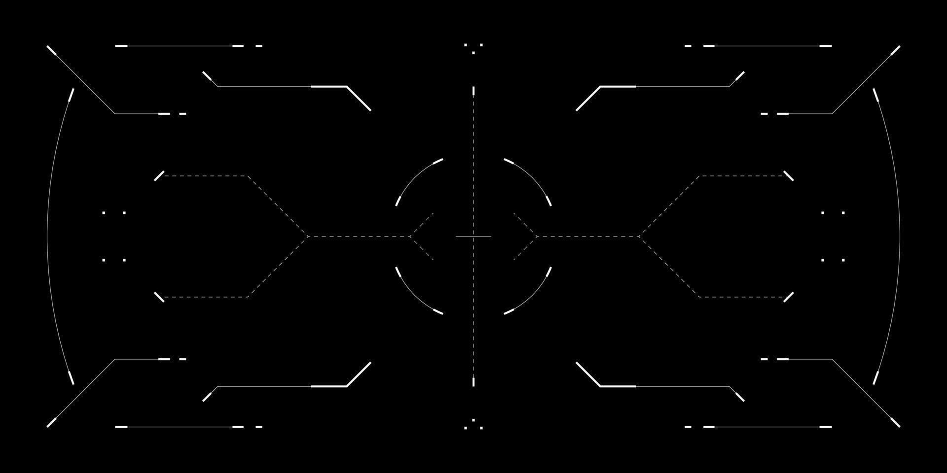 Minimalist tech HUD overlay with clean cyberpunk UI. Cockpit layout glitch effects, reticle dashboard data and digital interface. Futuristic design for games or cyberspace themes. vector
