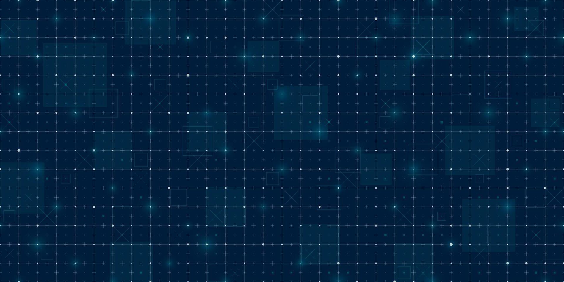 Futuristic tech HUD grid with seamless mesh pattern and digital blueprint style. Dark blue background with light virtual lines, radar and data interface. Perfect for sci fi games or AI dashboard. vector