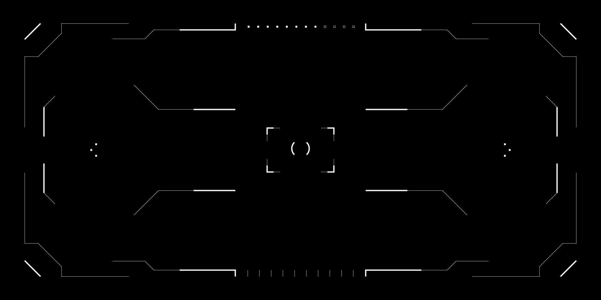 Futuristic HUD game interface with cyberpunk tech overlay and hologram elements. Tactical screen with target reticle, glitch effects, and sci fi digital layout. dashboard for VR or drone view. vector