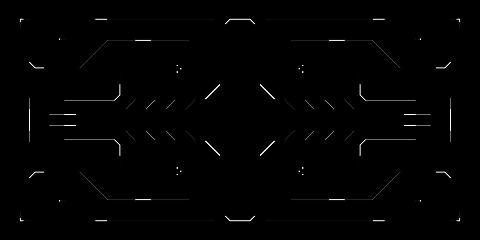 Futuristic HUD overlay with glitchy cyberpunk UI. Reticle drone interface, binary code, digital distortion and sci fi control elements. screen layout for tech, VR or cybersport scene. vector