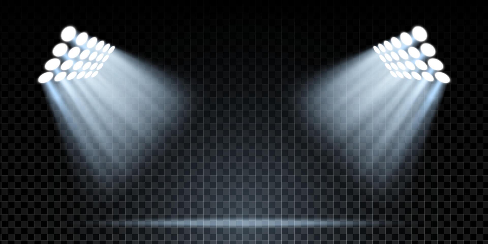 Spotlight background with blue beams, stage illumination and glittering rays. Abstract lighting effect for concert, club, show or stadium scene. Transparent, shiny and atmospheric design EPS element vector