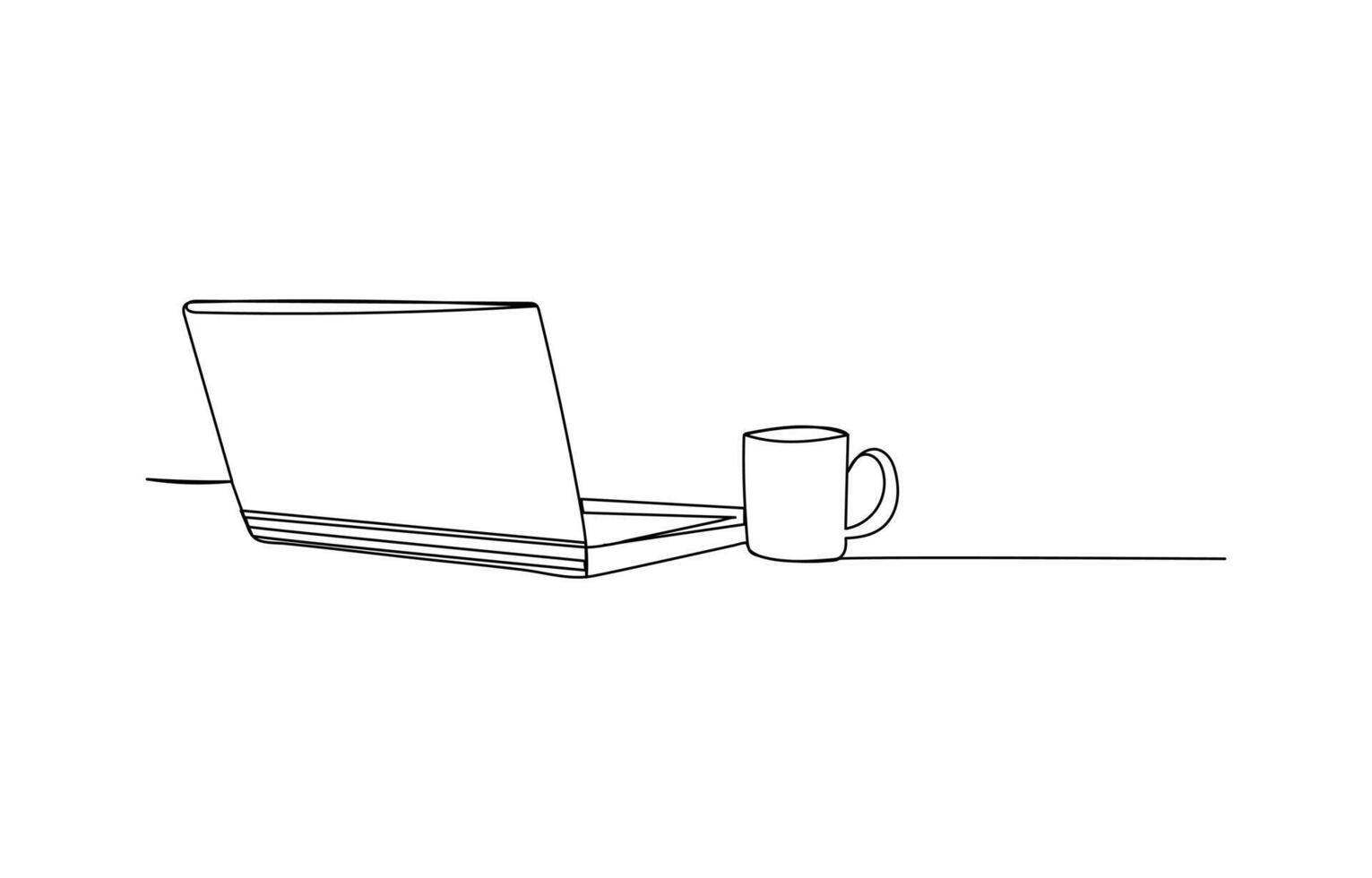 Single continuous line art drawing of a laptop computer gadget vector