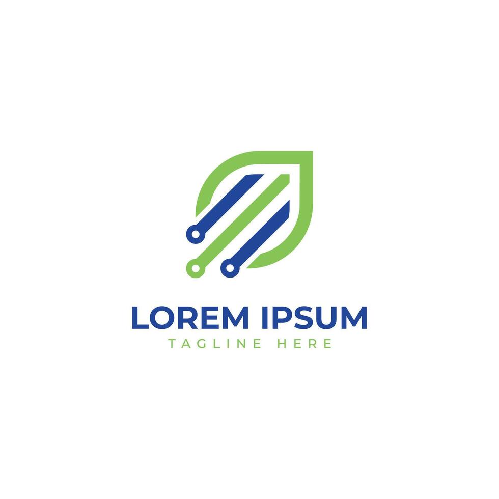 leaf circuit technology logo design modern minimal concept vector