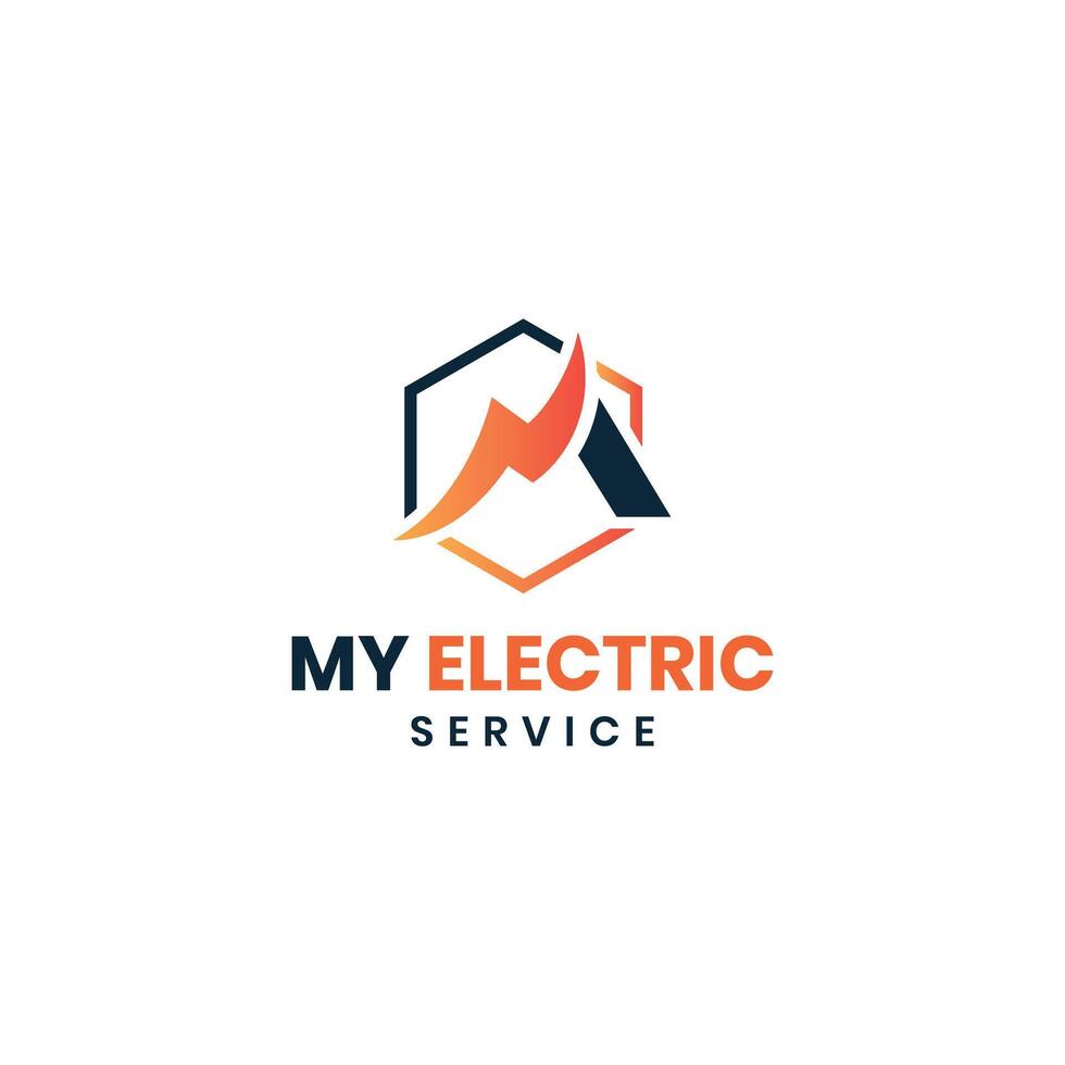 letter mark M electric lighting bolt monogram logo design concept hexagon letter M vector