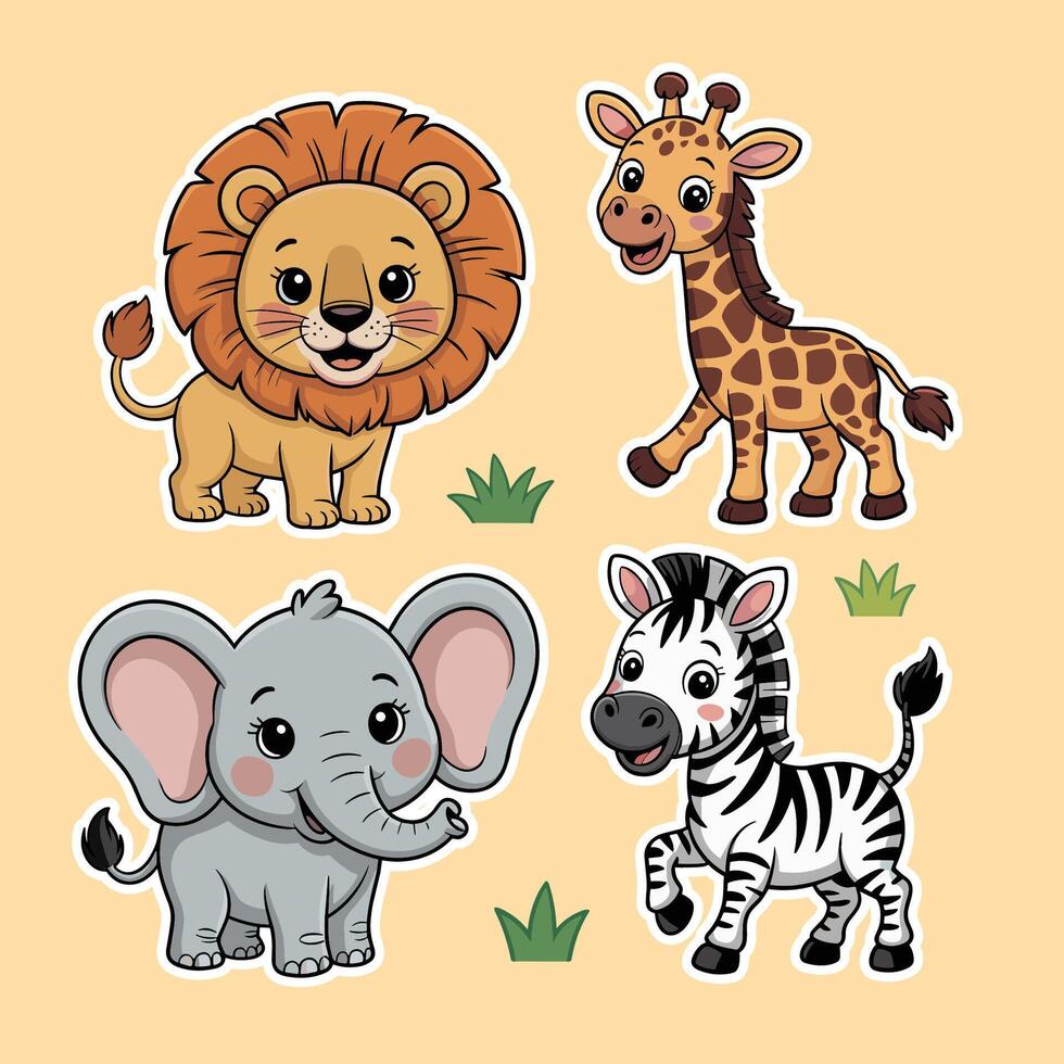Smiling African Animals for Toddler Wall Art vector
