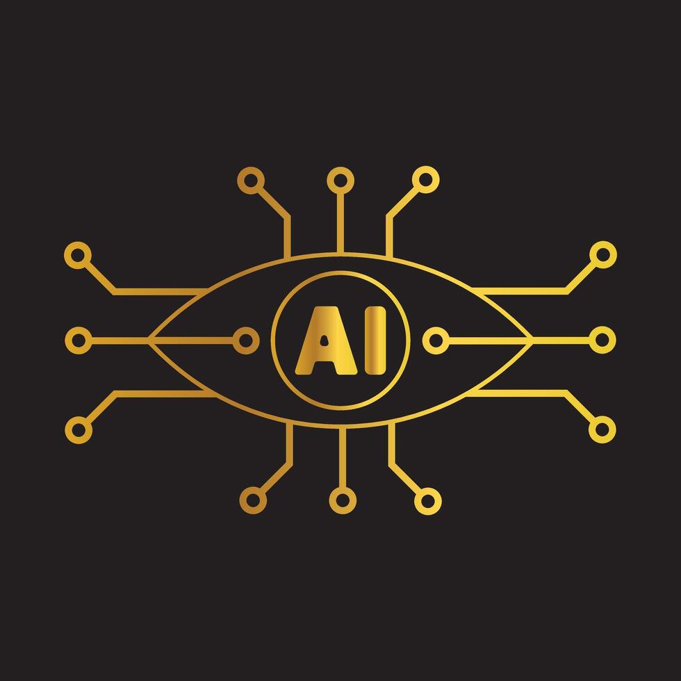 Gold Technology Eye Circuit Symbol on Black Background. vector