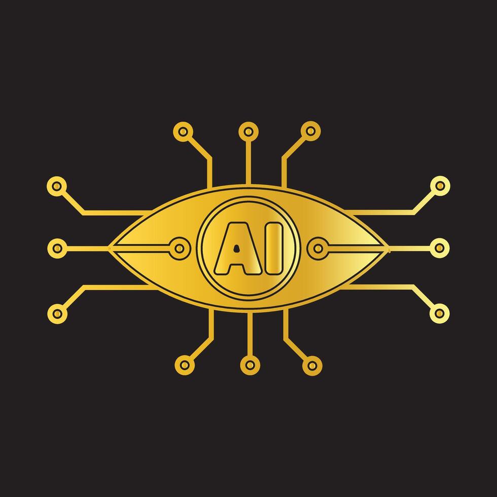 Golden AI Design with Circuitry Elements on Black Background vector