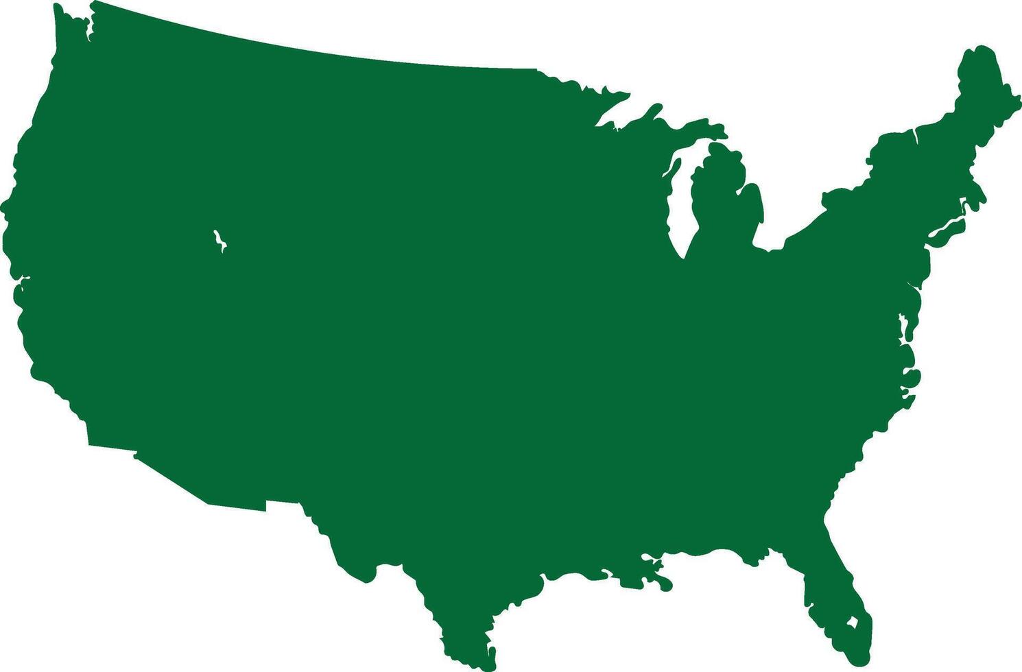 Illustration of a solid green silhouette map of the USA, featuring clearly defined borders of all states on a white background. Ideal for geographic, educational, or design applications. vector