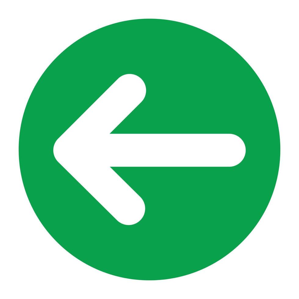Simple and clean green circular icon featuring a bold white left-facing arrow, perfect for digital indicators and navigation designs vector