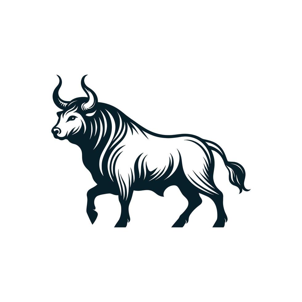 Powerful bull mascot illustration. Strong horned animal logo symbolizing strength and power. Isolated on a white background for branding vector