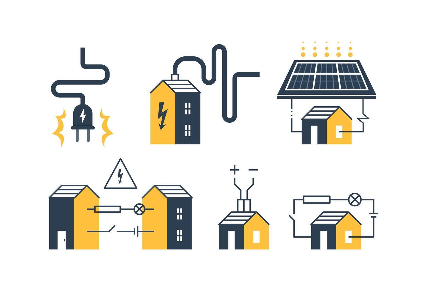 Electrical systems and solar energy icons vector