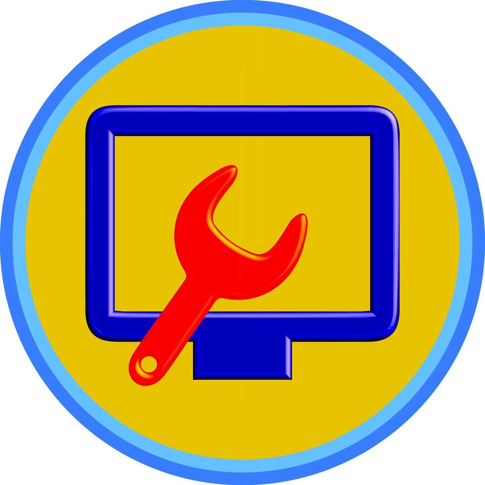 Computer Repair and Service Icon - Monitor and Wrench vector