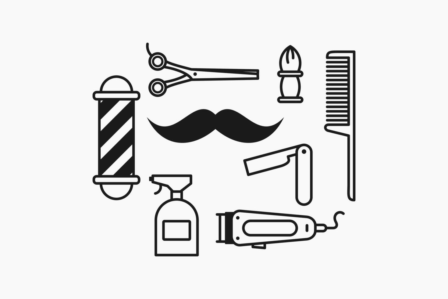 barber shop equipment icon line design set vector