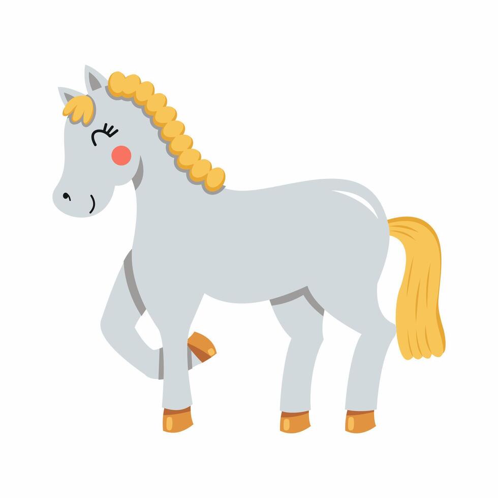Grey horse on white background. illustration in cartoon style. vector