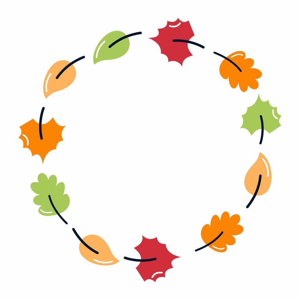 round frame with autumn leaves for decorating postcard or making inscription. vector