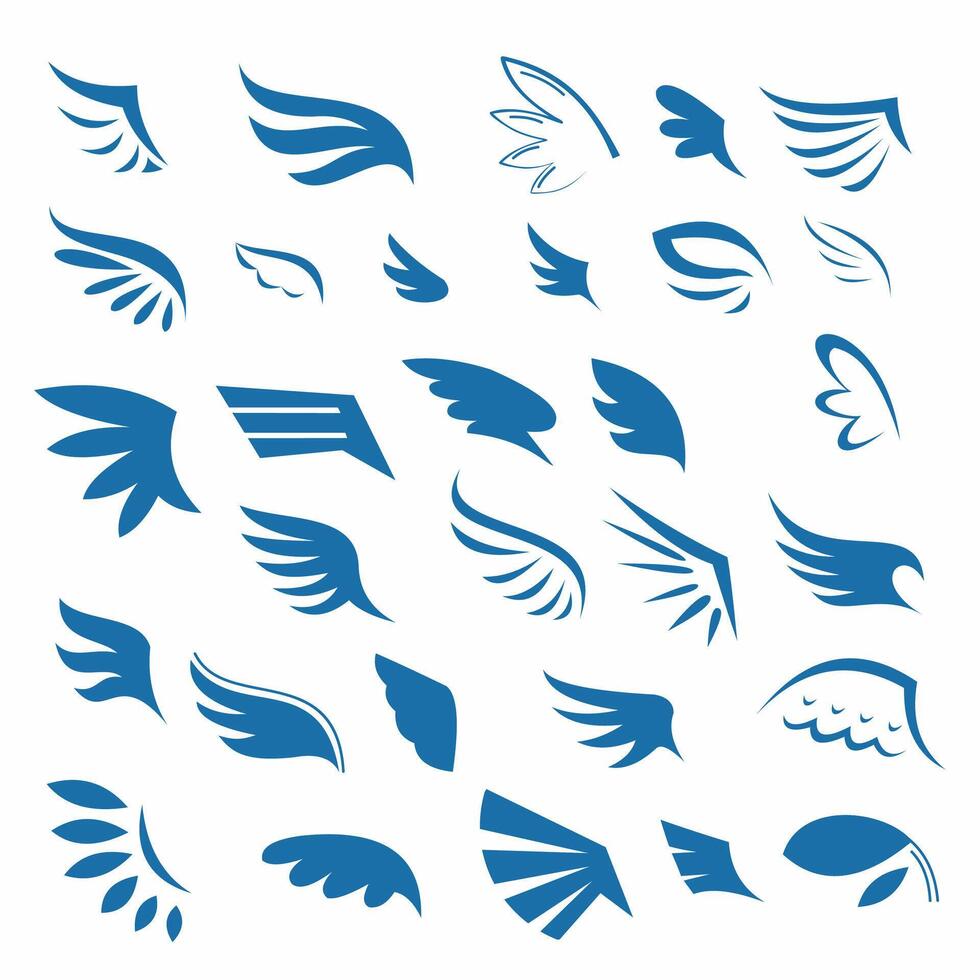 set of abstract icons with wings for logo decoration. vector