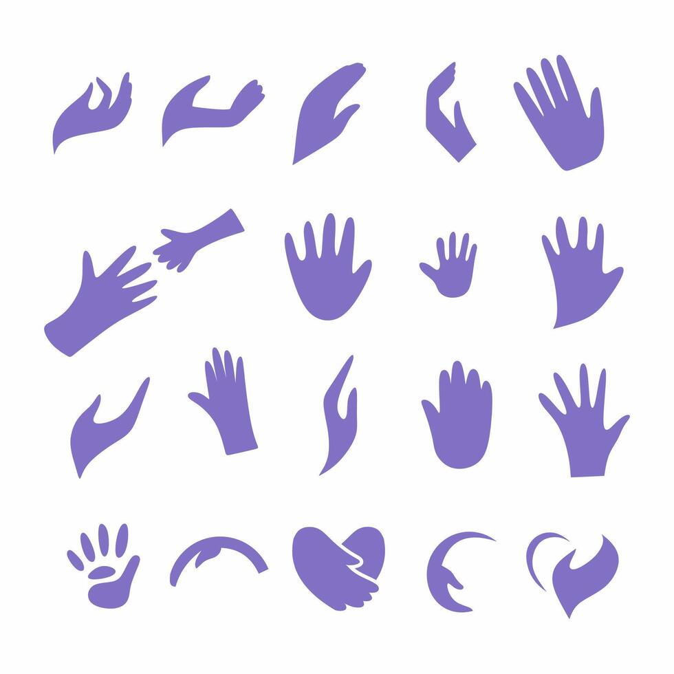 set of abstract icons with images of hands and palms for logo decoration. vector