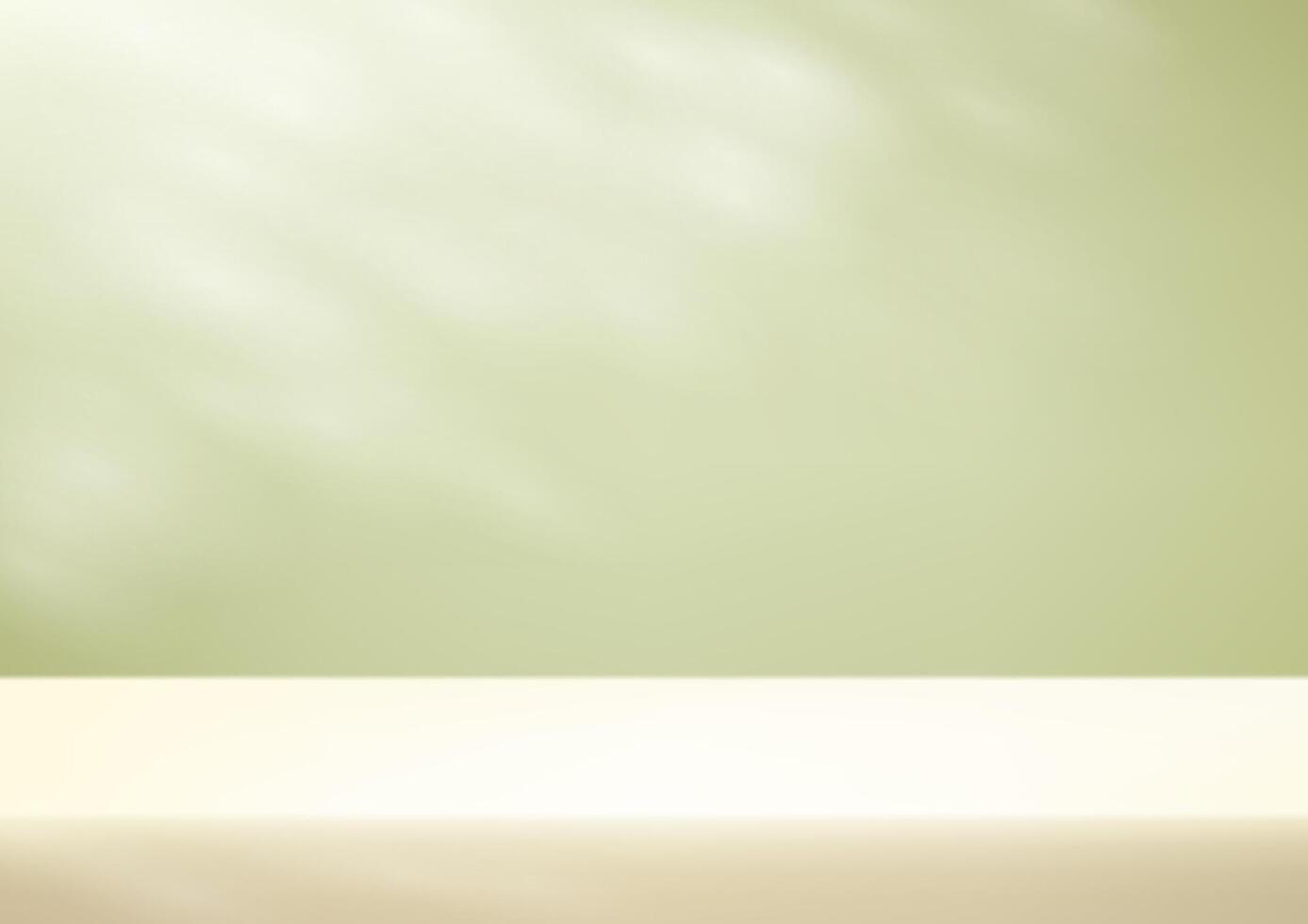 Display podium product light pastel green and beige background. Empty room with shadow leaves space for selling products on the website. illustration. vector