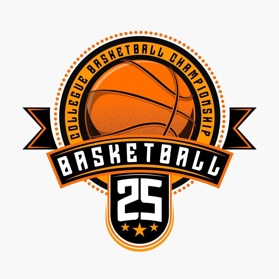 Circular logo design with a stylized orbasketball at the centerange vector