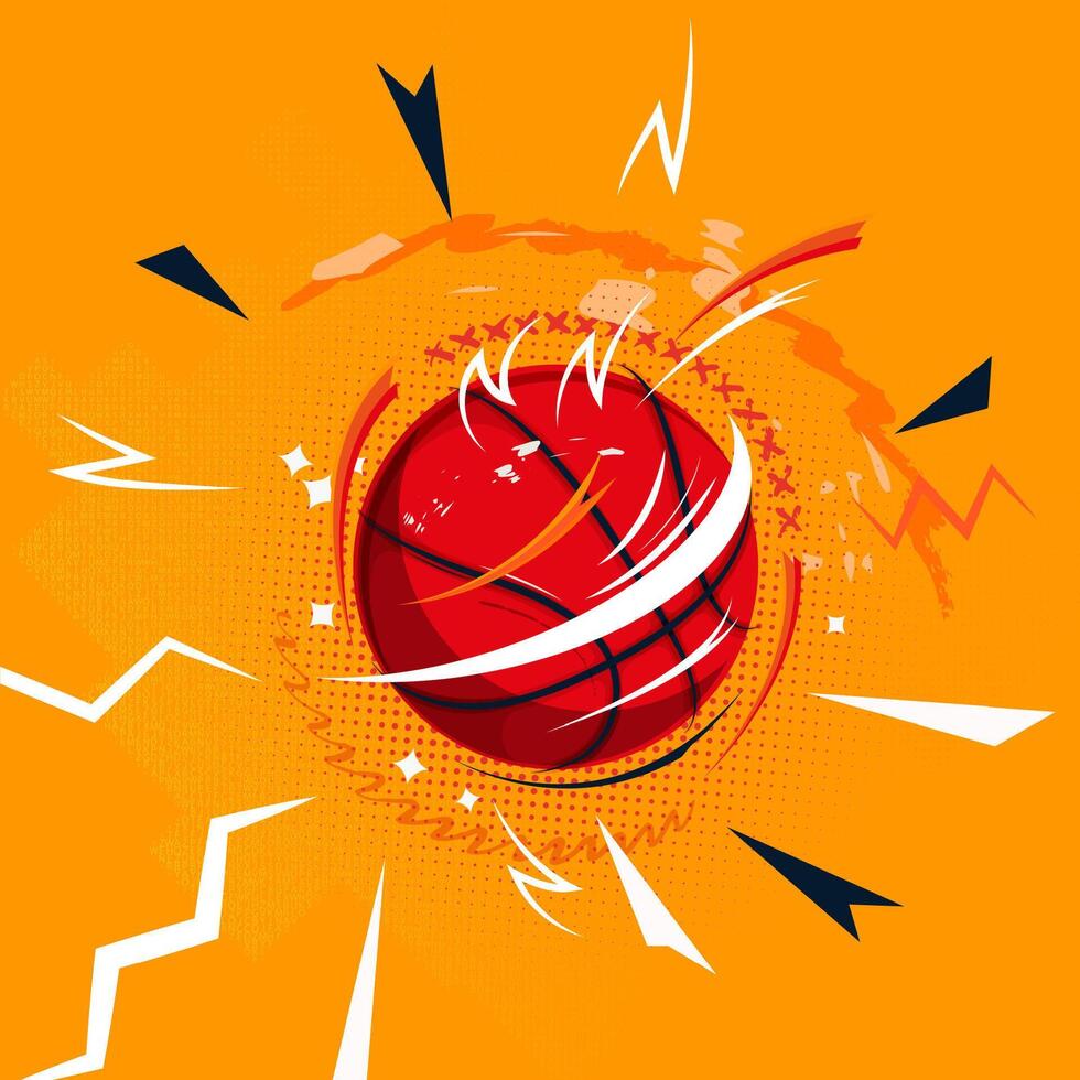 A stylized basketball design features prominently in the center a red basketball vector