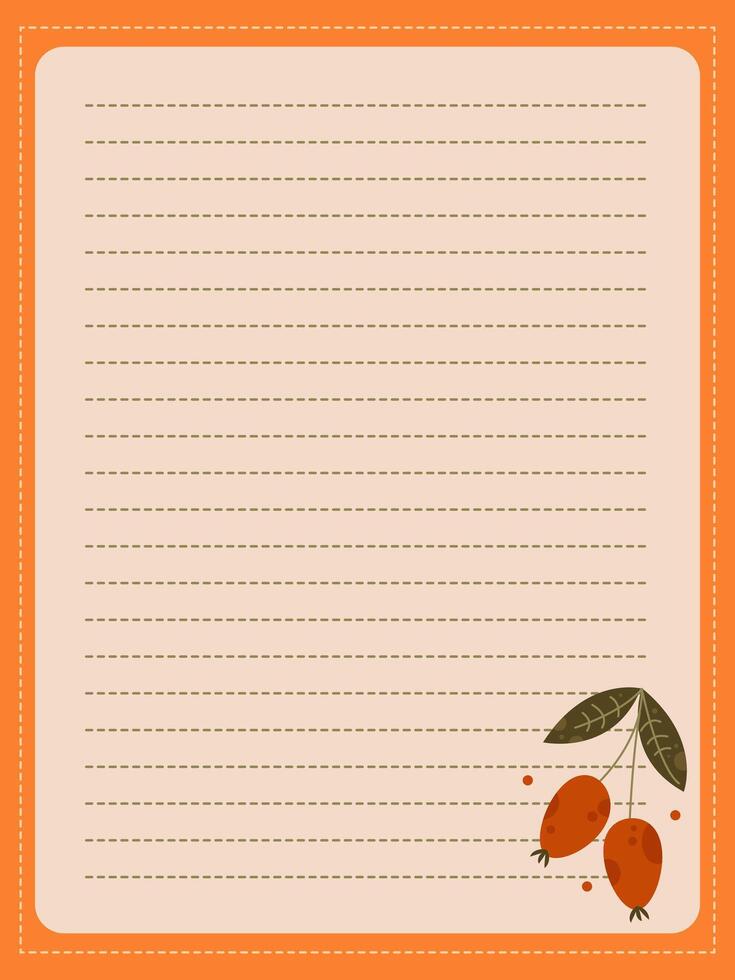 Autumn memories page template with rosehip branch vector