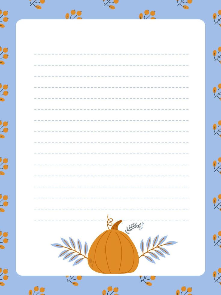 Notebook or diary page template with a beautiful autumn pumpkin vector