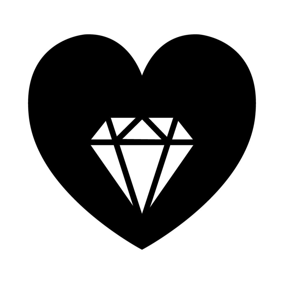 heart love with diamond isolated icon illustration design black and white vector