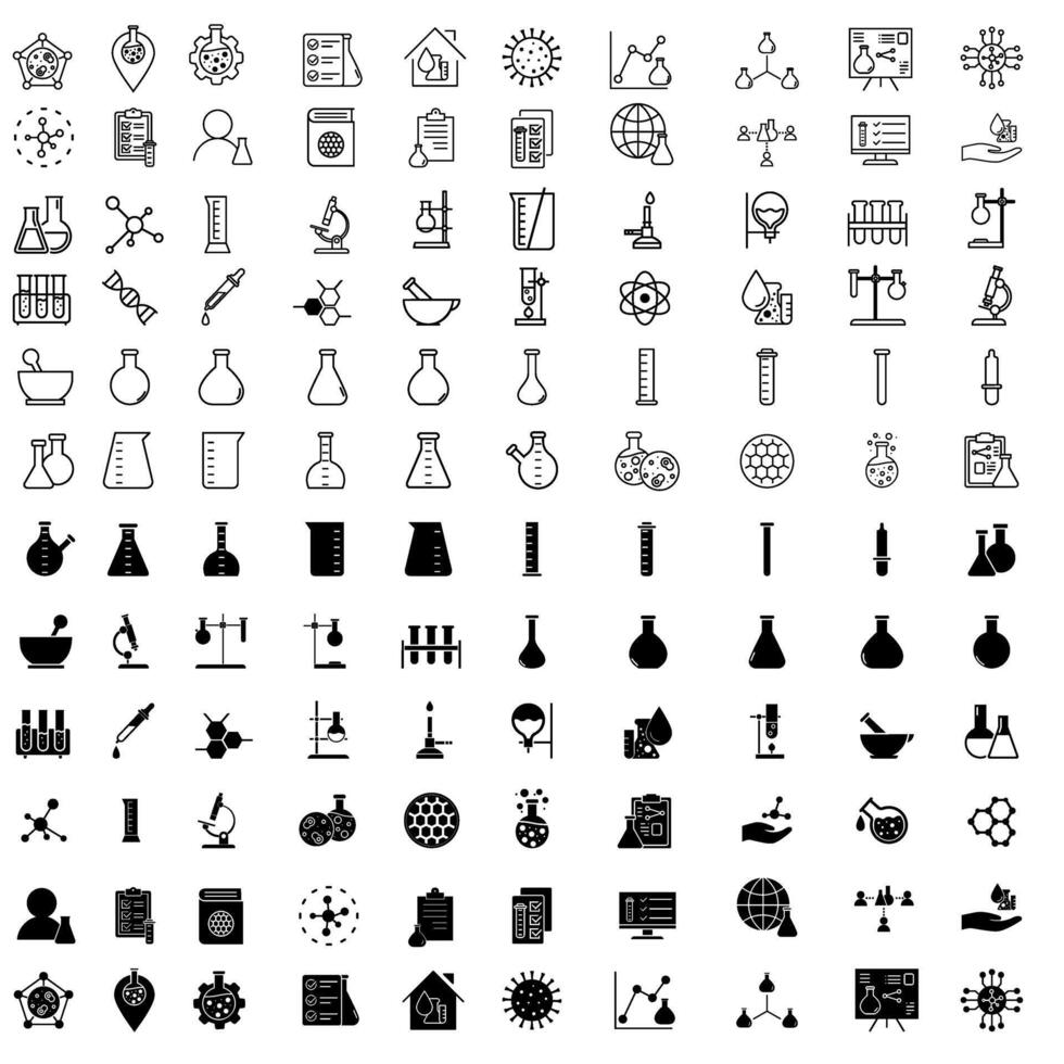 Laboratory icon set. lab illustration sign collection. tests symbol. Chemistry web icons design. vector