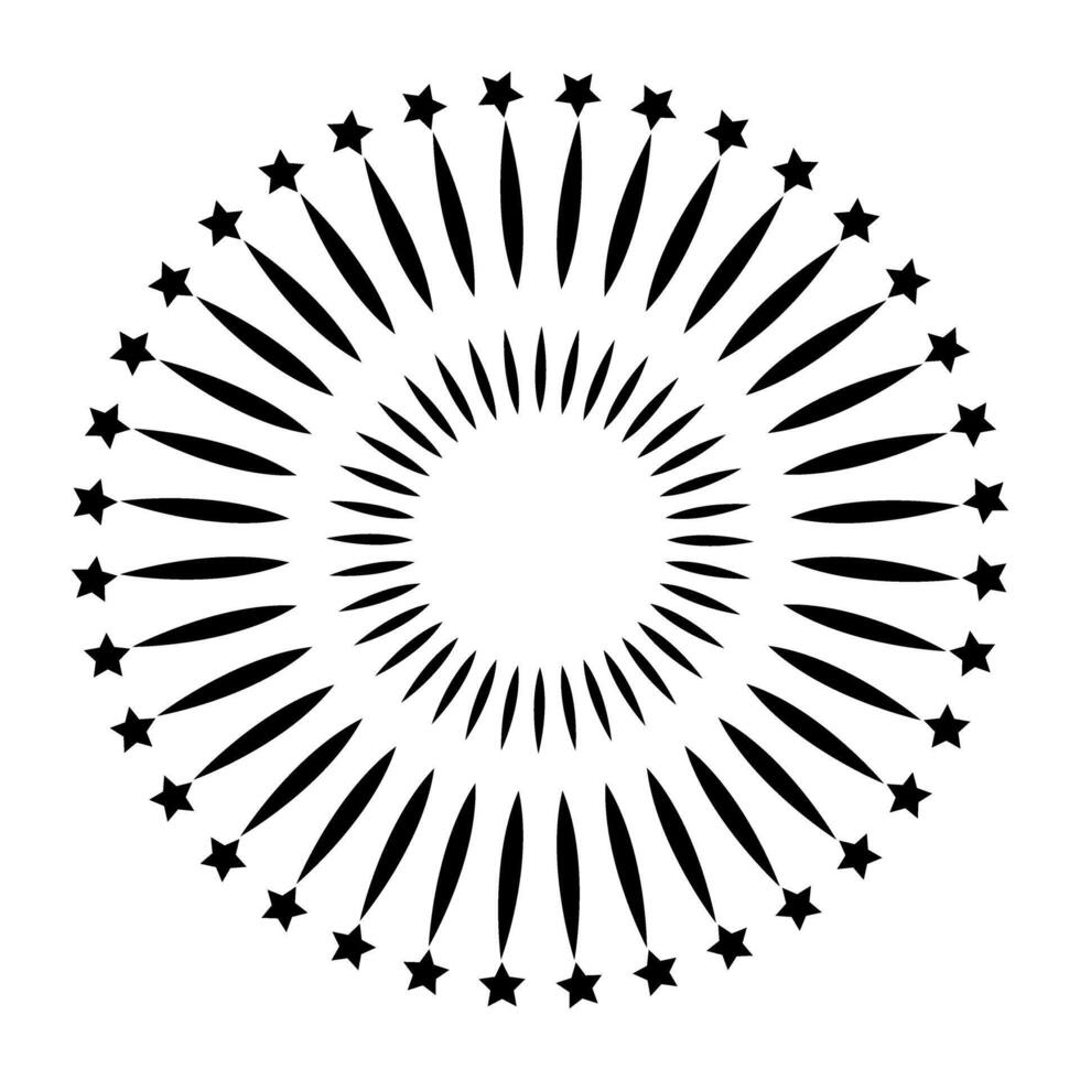 Starburst, sunburst element. Radial, radiating lines. Circular, concentric design element vector
