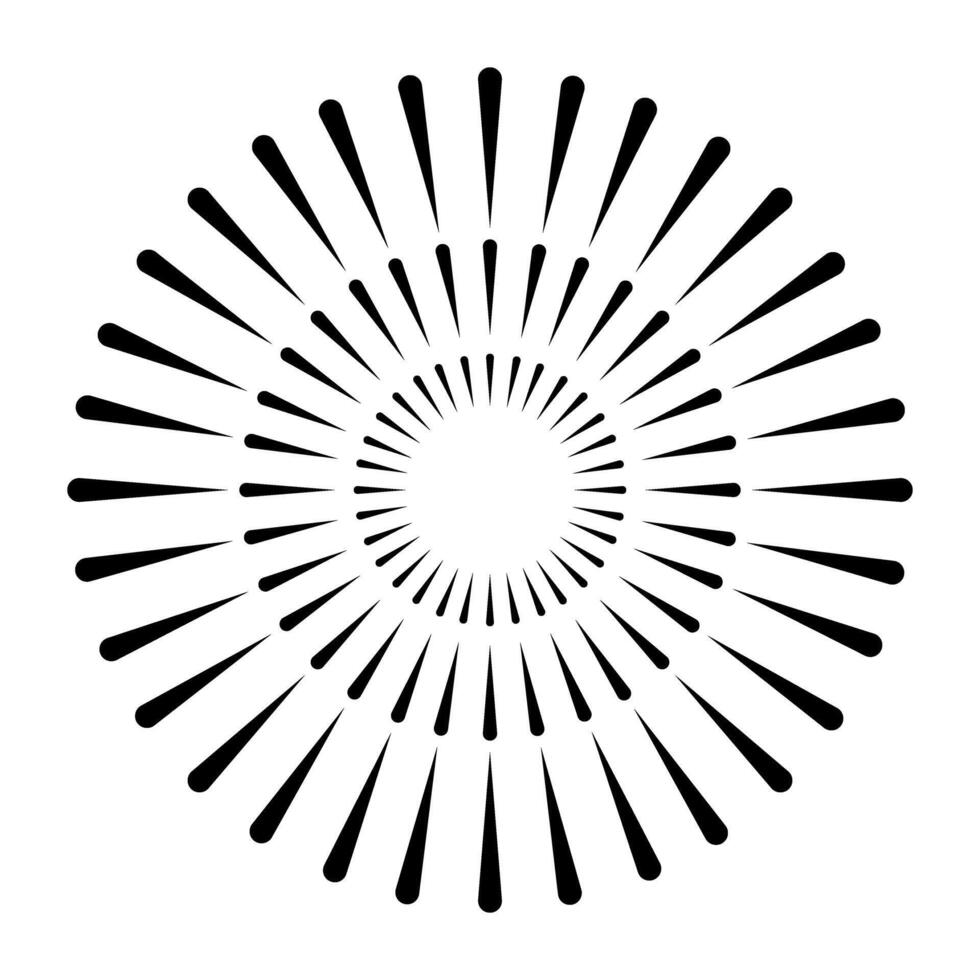 Radial, radiating lines. Starburst, sunburst element. Circular, concentric lines vector