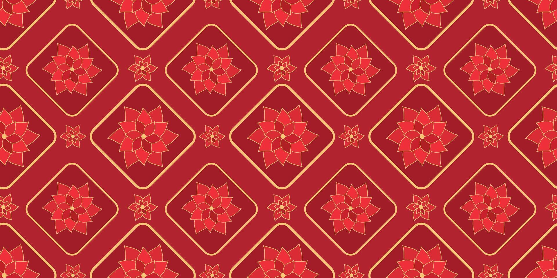 Geometric pattern for Chinese New Year with Flowers. Luxury Happy Chinese New Year pattern, red and golden colors. Lunar Chinese pattern for banner, sale ads, poster, pachaging wrapping paper vector