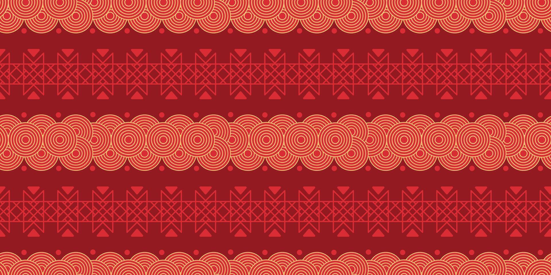 Red and Gold Luxury Chinese New Year Traditional Seamless Pattern. Festive cicle design, japanese pattern for banner, sale ads, poster, pachaging wrapping paper, cards. vector