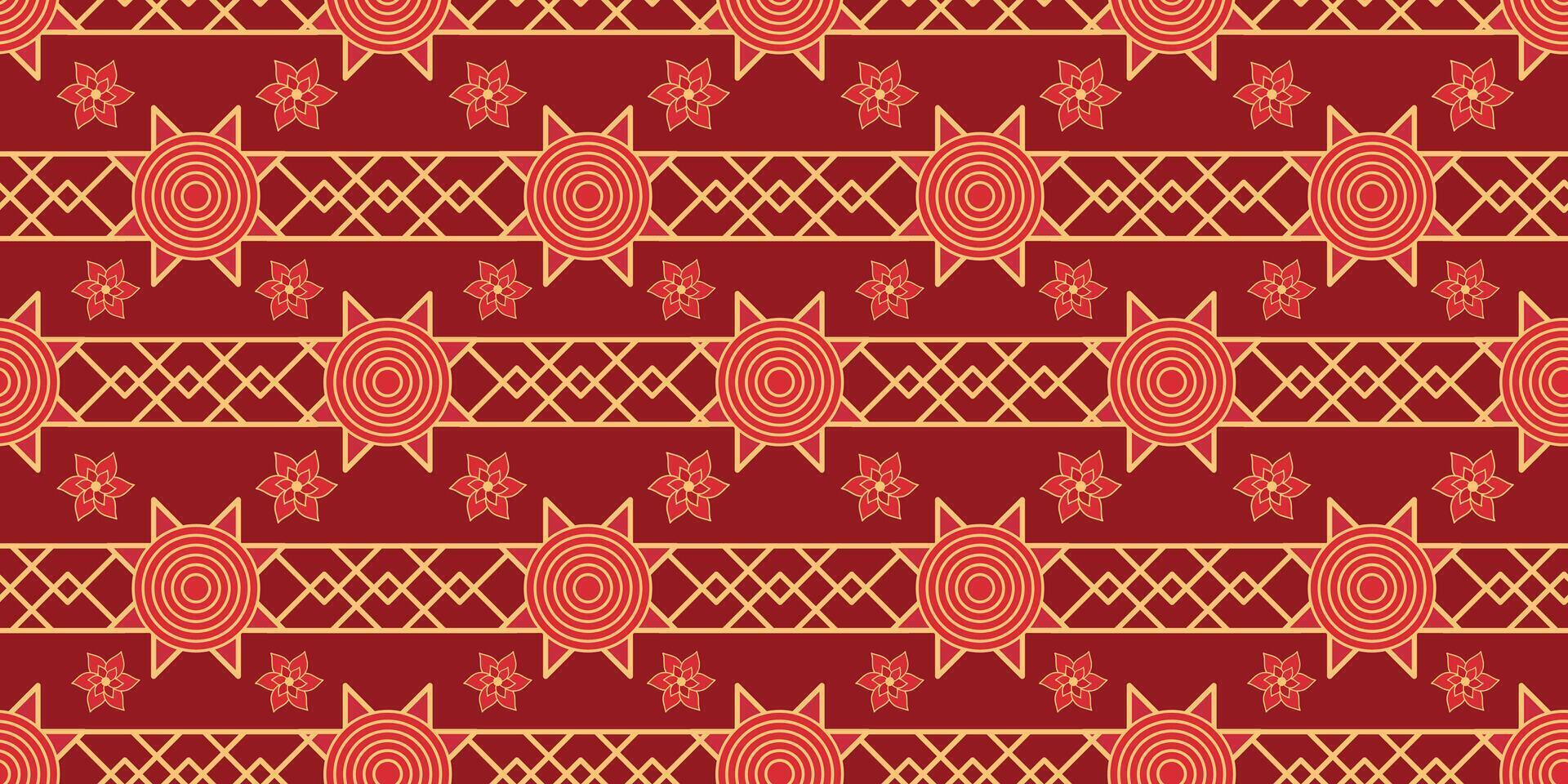 Abstract Chinese New Year Traditional Seamless Pattern with Flowers. Luxury Happy Chinese New Year pattern, red and golden colors. Lunar Chinese pattern for banner, sale ads, poster, pachaging vector