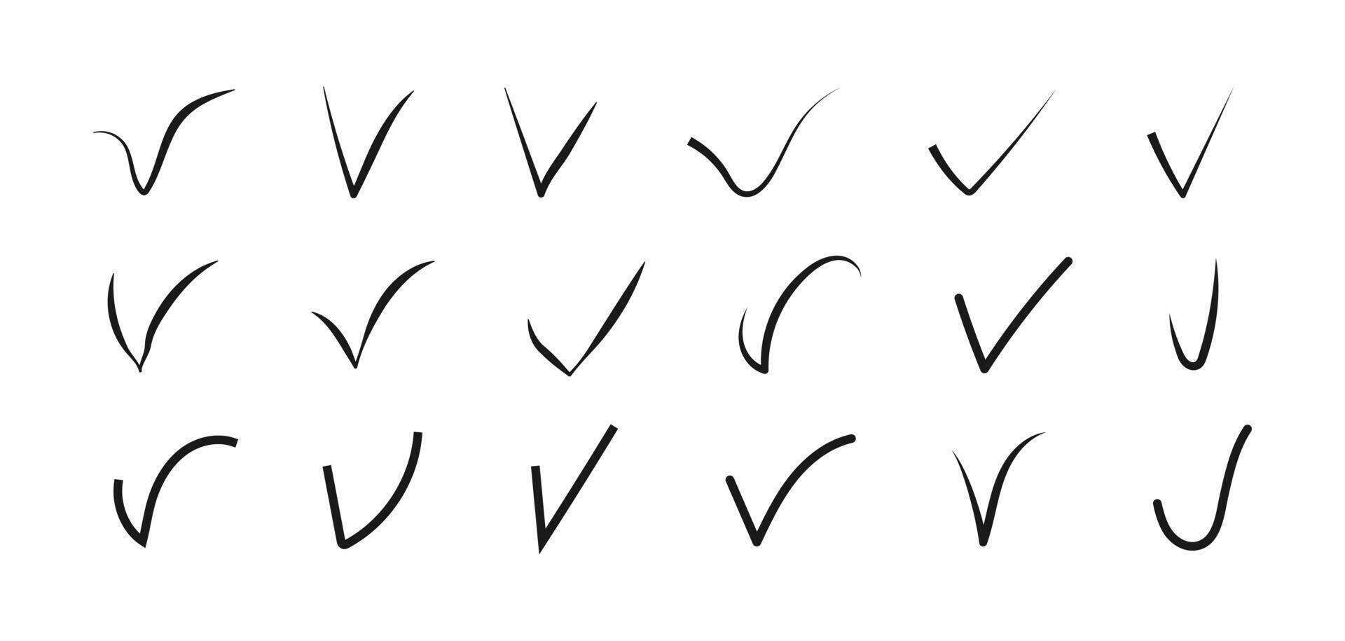 Checkmark icons set. Hand drawn Approved sing. Simple black doodle Check mark. Tick vector