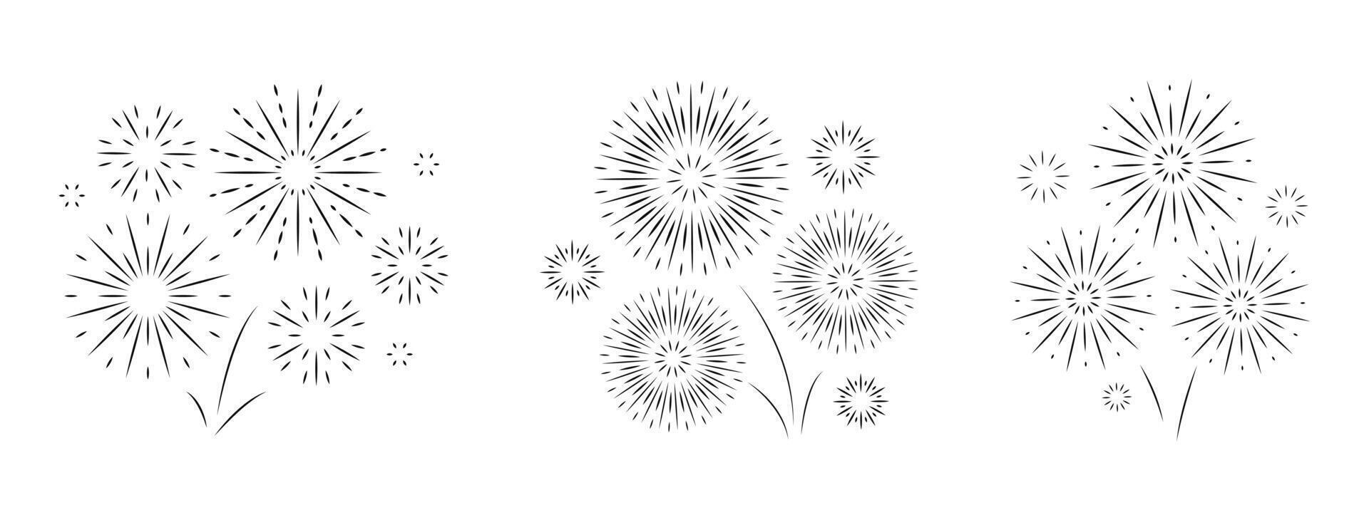 Fireworks set. Black round sparkle in flat style. New year Christmas birthday decoration vector