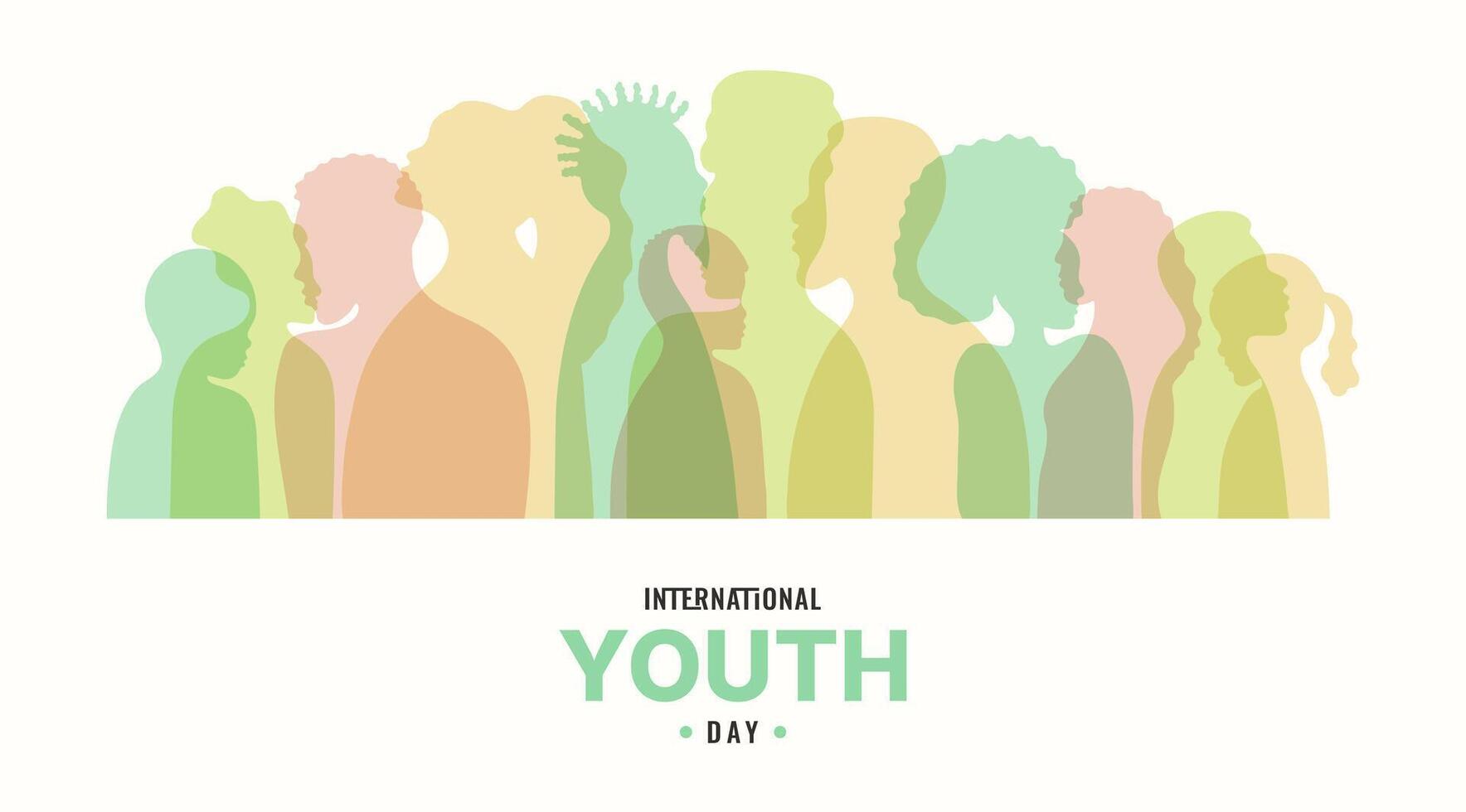 International Youth Day banner template. Multicolored people silhouette. Abstract profile. Poster cover card info web illustration vector