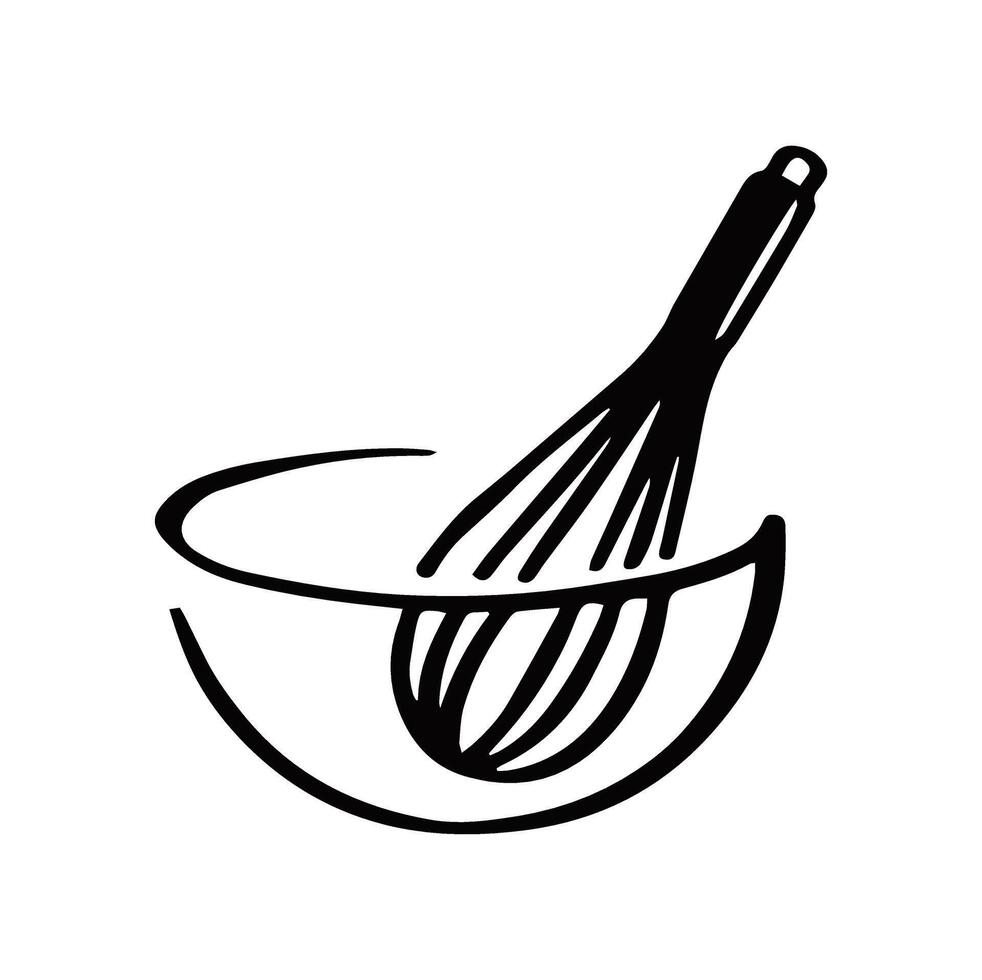whisk and bowl symbol simple monochrome vector