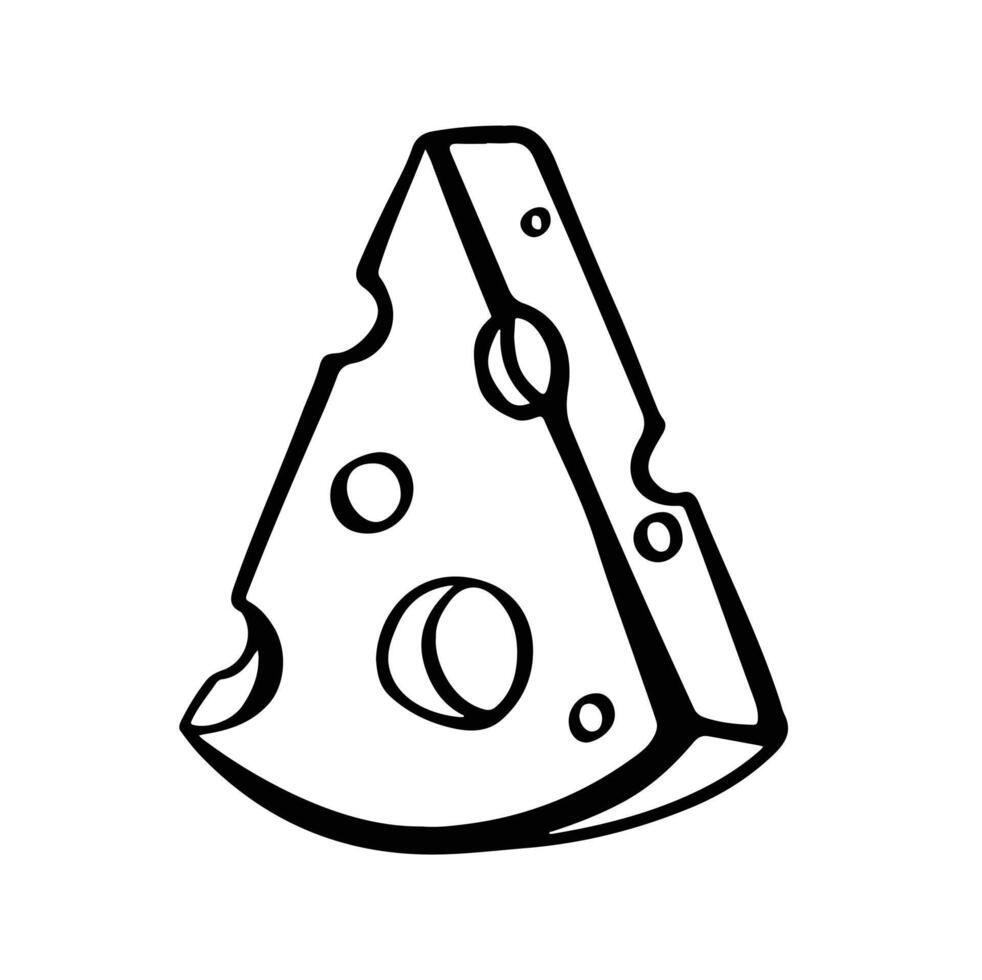 Triangle piece of cheese line monochrome vector