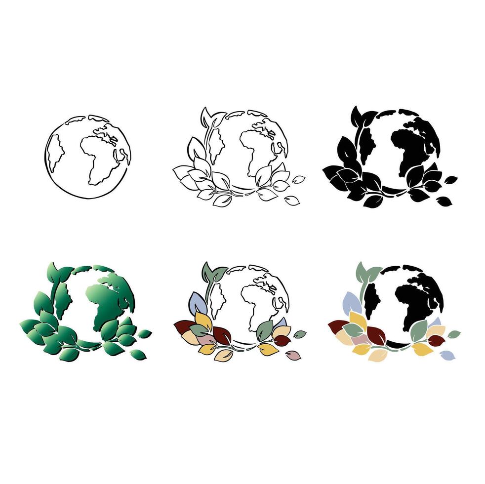 Set Logo blooming planet ecology illustration hand made vector