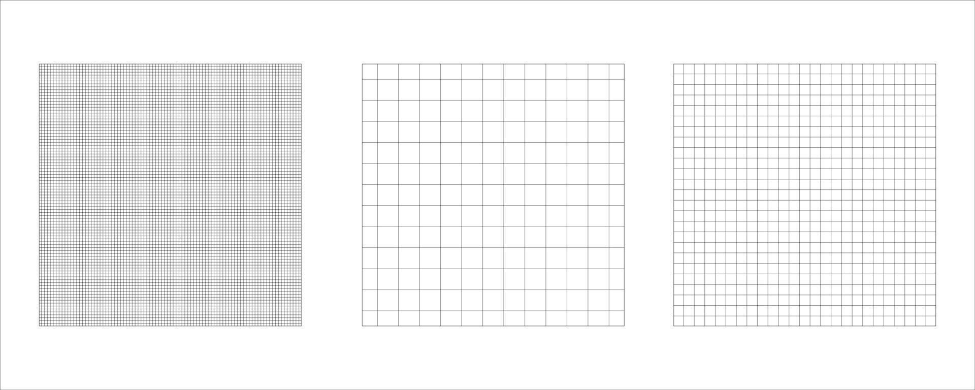 Set of Grid Paper Patterns . Fine, Medium, and Large Square Templates on White Background vector