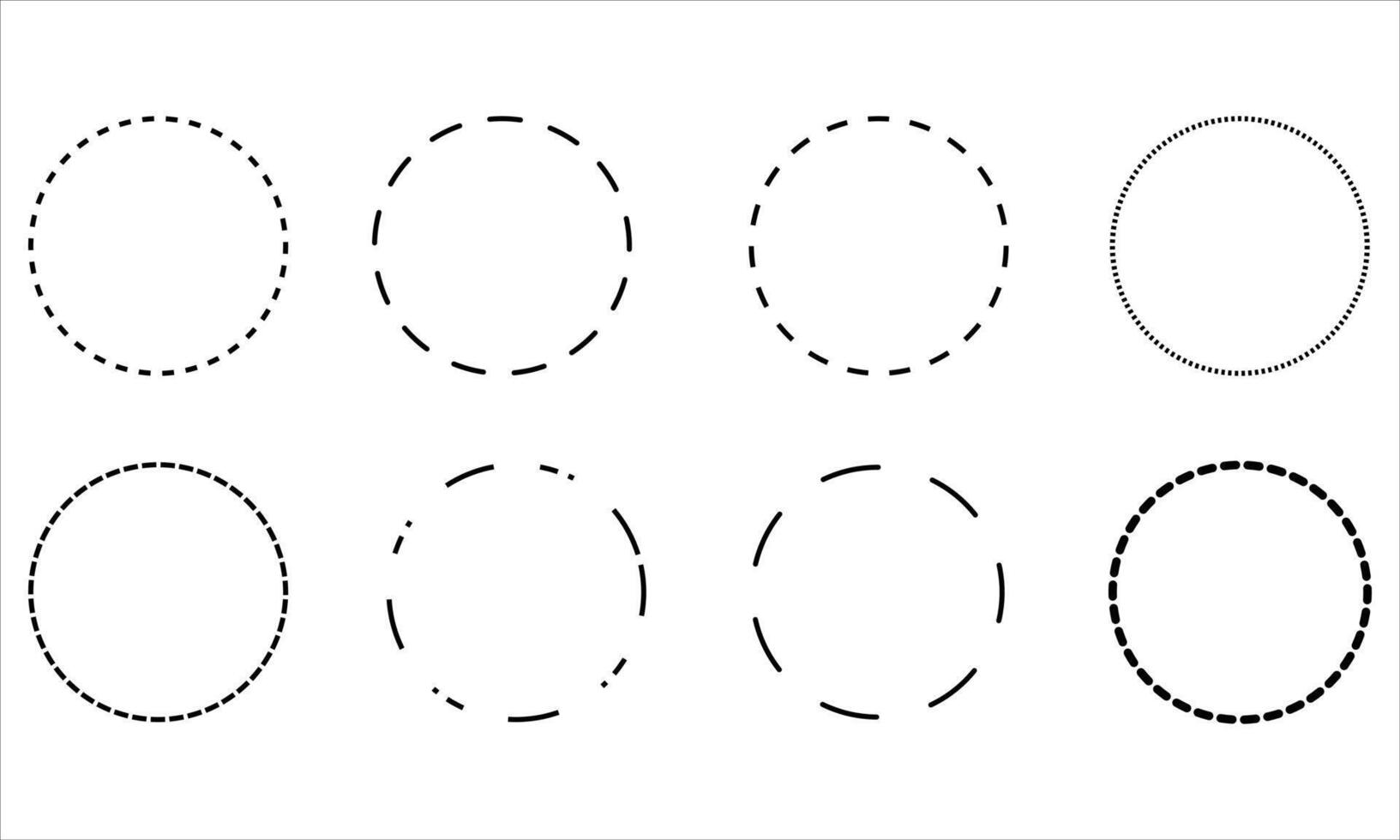 Dashed Circle Pattern Set . Decorative Line Art Frames and Geometric Circular Borders on White Background vector