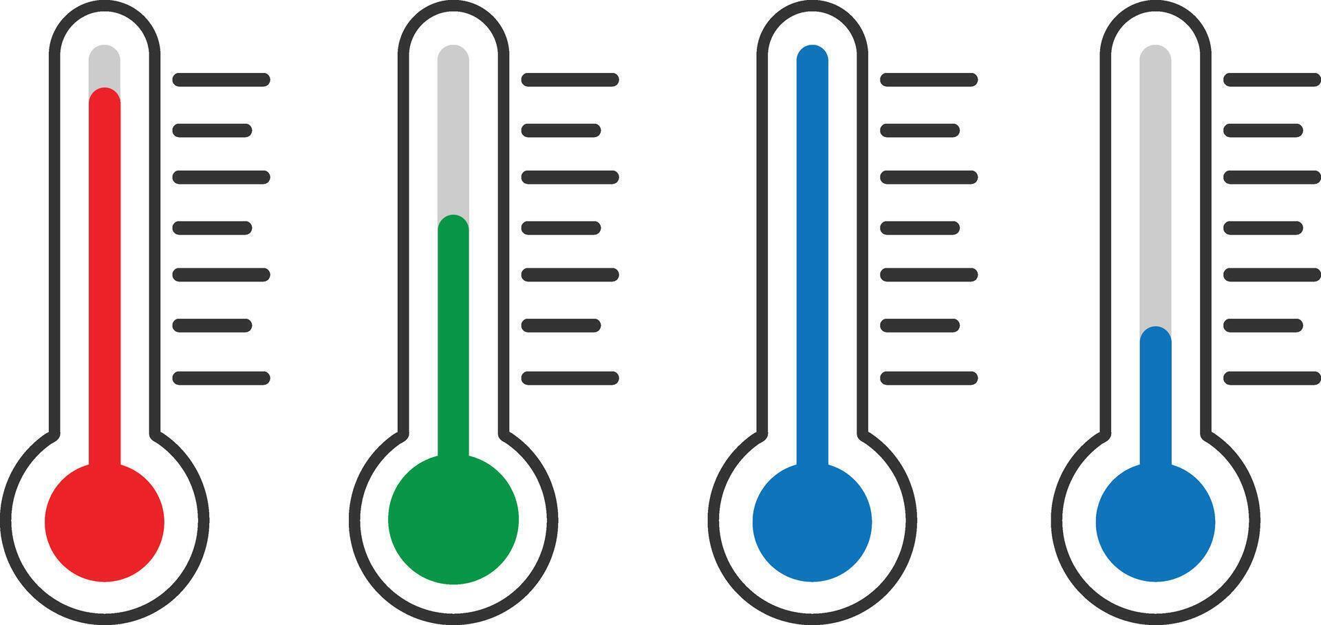 Color Coded Thermometers Showing Temperature Levels . Heat, Cold, and Climate Indicator Illustration vector