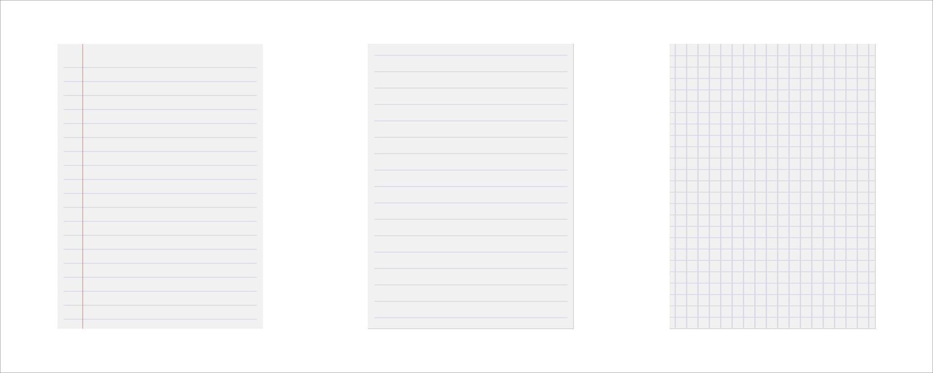 Set of Lined and Graph Paper Sheets . Notebook Templates for Writing, Drawing, and Planning on White Background vector
