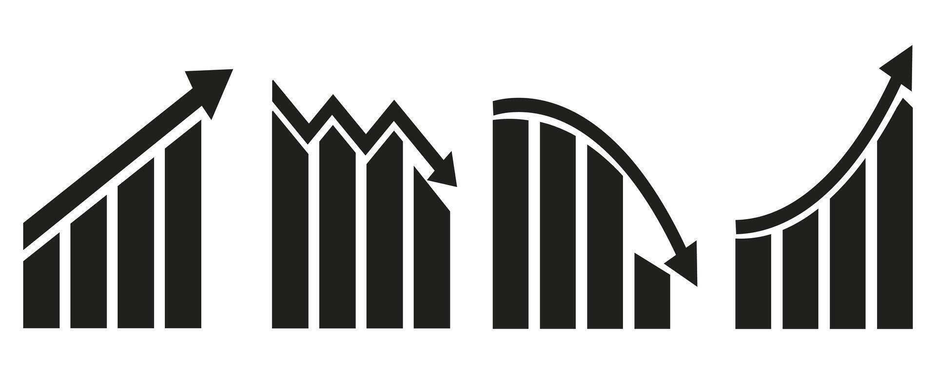 Set of Business Graph Icons Showing Growth, Decline, and Volatility Financial Trend Illustration vector
