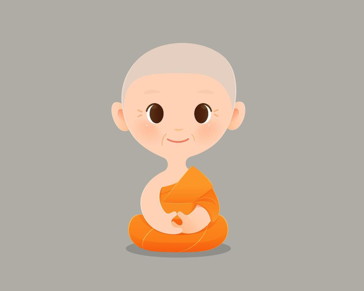 Adorable great monk characters expressing emotions in peaceful meditation. vector